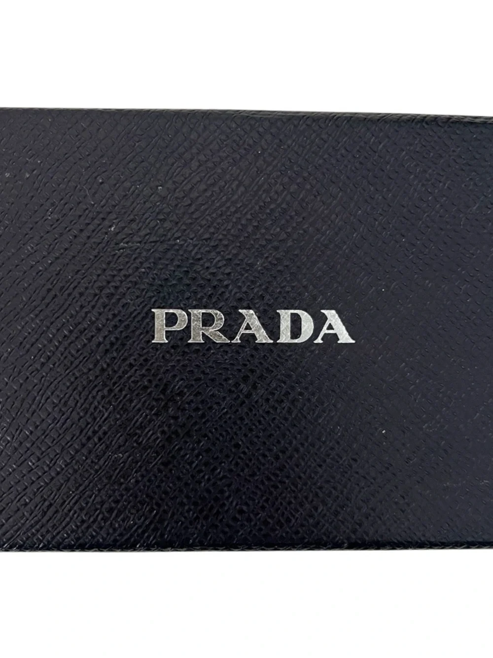 Prada Black & Blue Saffiano Leather Card Holder with Graphic Detail